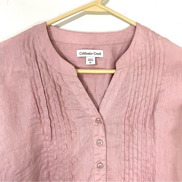 Coldwater Creek Pink 100% Linen Pintuck Top Tunic Shirt  XL - Picture 2 of 6